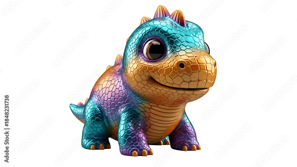 Fototapeta premium Cute Colorful Baby Dinosaur 3D Render Isolated on Transparent Background