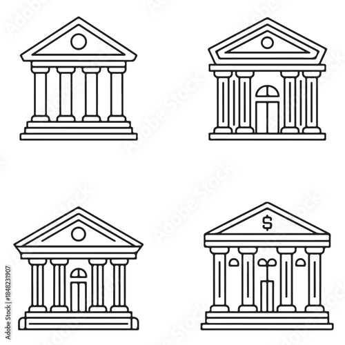 Ancient Classical Building Icons – Bank and Court Vector