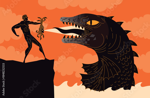 perseus turning the sea monster cetus into stone using the head of medusa