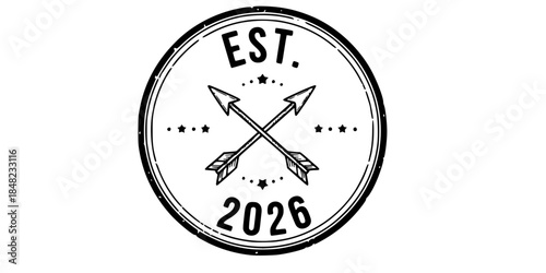 Vintage Hipster Stamp Est 2026 Crossed Arrows Vector Badge Design