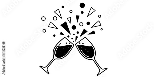 Clinking Champagne Glasses Geometric Splash Vector Illustration New Year