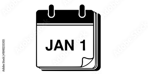 Calendar Page January 1st Peeling Icon Vector Illustration New Year