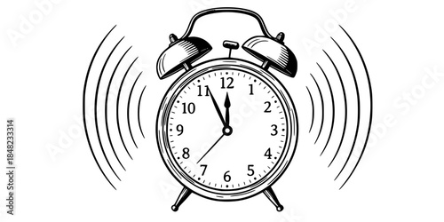 Ringing Alarm Clock Midnight Vector Illustration New Year Countdown