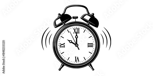 Ringing Alarm Clock Midnight Vector Illustration New Year Countdown