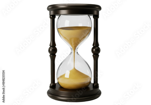 Elegant hourglass with golden sand isolated PNG, time management concept for deadlines and productivity on transparent background