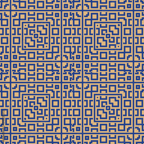 Lines, squares, brackets, checks ornament. Seamless pattern. Geometrical backdrop. Shapes background. Geometric wallpaper. Polygons motif. Digital paper. Textile print. Abstract vector