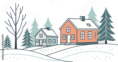 inter landscape with houses vector illustration 