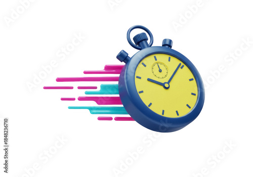 Blue and yellow stopwatch PNG isolated on transparent background, time management and deadline concept for graphic design