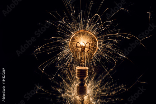 Glühbirne mit Funken und Lichtblitzen