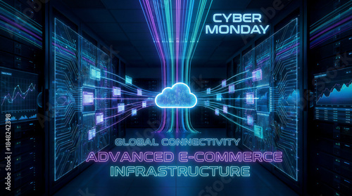 Cyber Monday Digital Network Background with Cloud Connectivity
