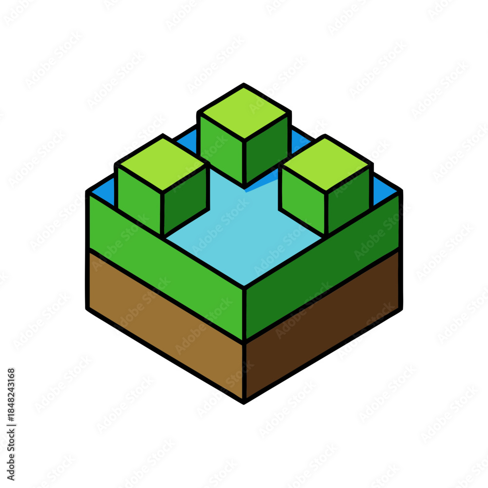 Obraz premium Isometric blocky landscape illustration on black background