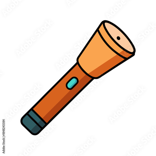 A simple cartoon illustration of an orange flashlight with a light blue button