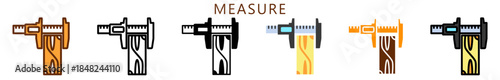 Measure Multi Style Icon, Flat, Line, Glyph, Lineal, Dual Tone. Relate To Carpentry, Wood Industry. Use For Modern Concept, Ui, Ux Web And App Development.
