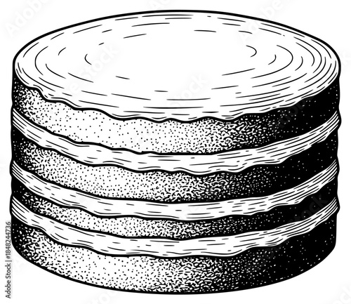 a black and white drawing of a cake, black, cake, drawing, frosting, illustration, against transparent background