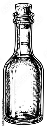 a drawing of an old glass bottle with black ink on a , black, bottle, drawing, glass bottle, glass jar, illustration, ink, jar, liquid, old, against transparent background