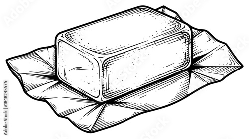 a black and white drawing of a loaf of bread on a napkin, black, bread, drawing, illustration, loaf, napkin, picture, sketch, against transparent background