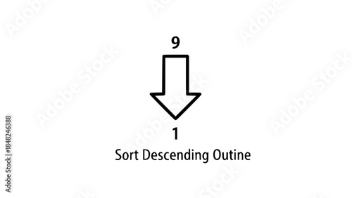 Descending arrow displays directions on plain background or falling arrow indicates sorting on simple background