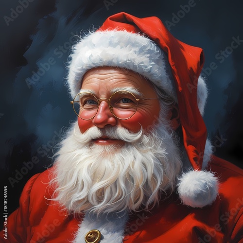 Santa Claus Portrait with Red Hat and White Beard