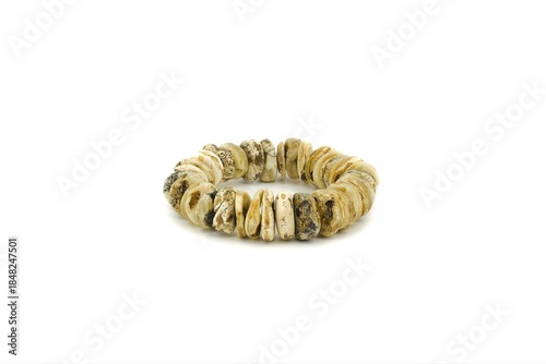 Natural Baltic amber bracelet made of chalk amber, handcrafted jewelry isolated on white background