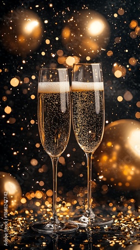 Luxury celebration scene champagne glasses fireworks high resolution picture