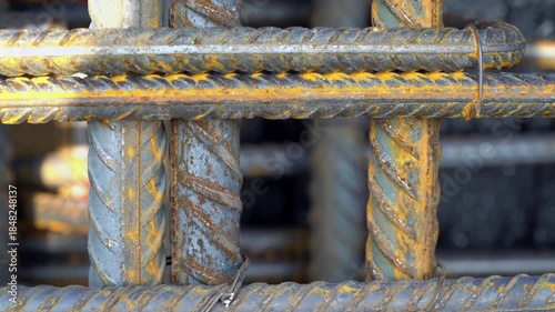 Rusty steel rebars, metal reinforcement