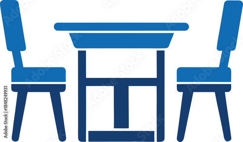Table Dining Chairs Flat Vector Illustration on White Background