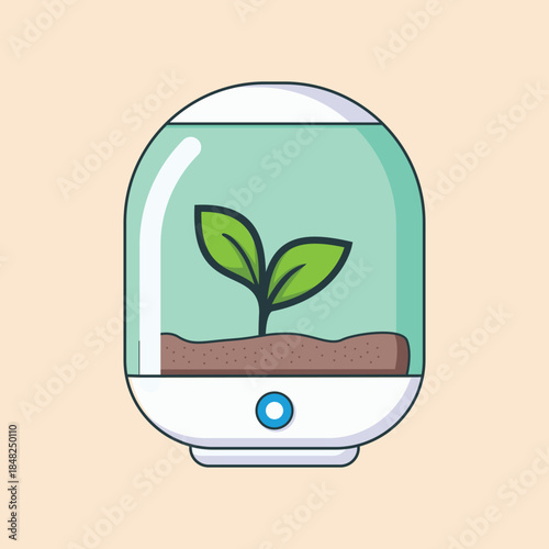 Smart Indoor Plant Growth Pod Illustration. Concept of smart gardening, sustainable agriculture, and controlled environment plant growth.