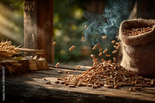 Bamboo biomass pellets rustic clean burning storage high resolution picture