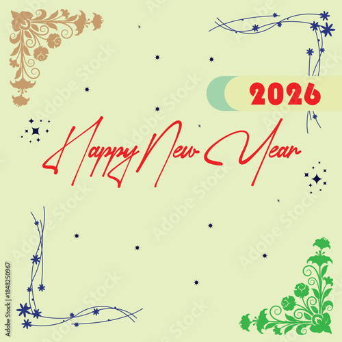 Happy New Year Greeting Card. Happy new year poster card with premium design , best for greetings. Golden text with clean background New year card with flowers.