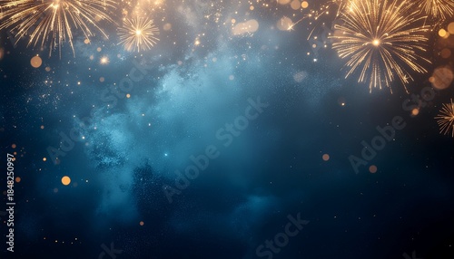 Elegant New Year Background with Midnight Blue Sky and Golden Glow. 