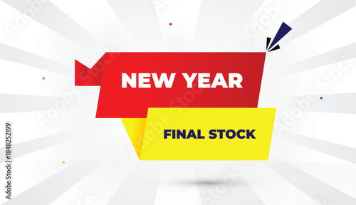 New Year Final Stock Editable EPS Format Web Banner Vector Art Illustration Template Design Red Yellow Orange Gradient Shapes Deep Blue Bold Font White Gray Abstract Sun Shine Business Background 4K
