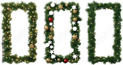 Festive Christmas Garland Frames with Ornaments and Lights