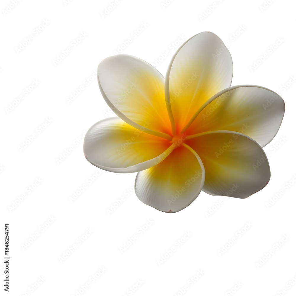 Naklejka premium Beautiful white and yellow plumeria flower on white background