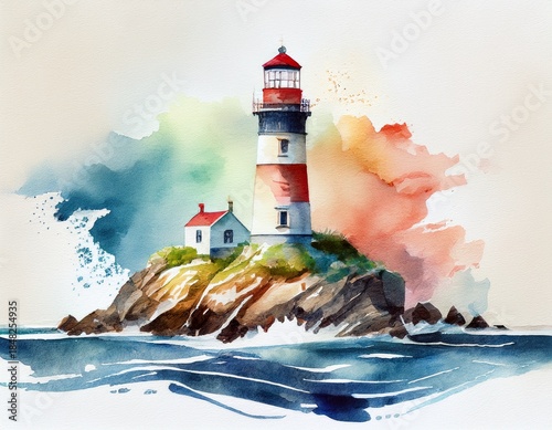 watercolor island lighthouse abstract artistic composition of coastal adventure and architecture
