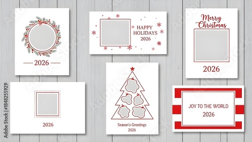 Christmas card templates with festive designs and blurry text