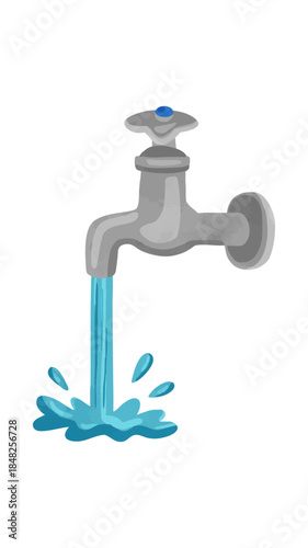 水を出しっぱなしの蛇口　水彩風手描きベクターイラスト