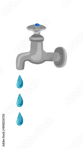 水滴が落ちる蛇口　水彩風手描きベクターイラスト