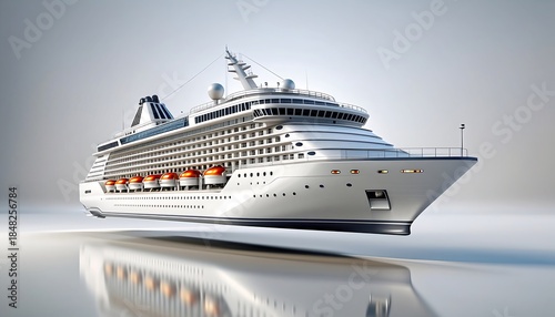 Wallpaper Mural 3D cruise ship icon floating with white and metallic textures and a soft shadow below, isolated on a clean white background for travel and tourism concepts. Torontodigital.ca