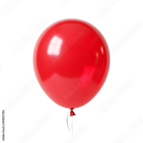 Vibrant red balloon floating alone on white background