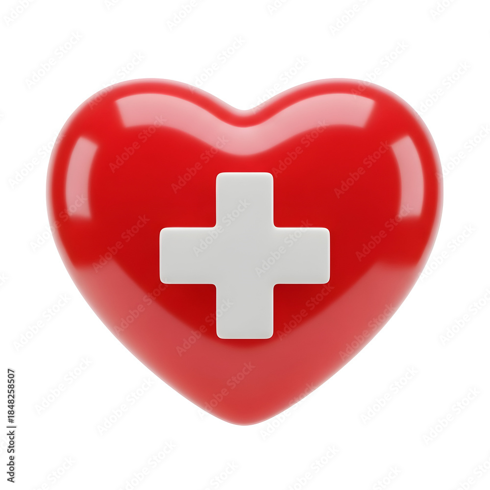Obraz premium Red heart with white medical cross on white background