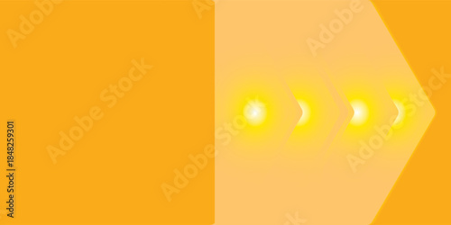 Abstract yellow gradient arrow shape overlay layer background with arrow pattern and shadow. Modern graphic element. Suit for poster, brochure, banner, business, cover, web, flyer. Vector illustration