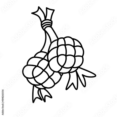 Photos Ketupat rice dumpling asian traditional food, hand drawn of ketupat for Eid Al-F