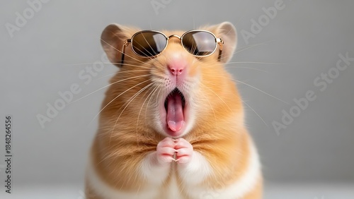 Funny Hamster Wearing Glasses Yawning Rodent Pet Animal Portrait
