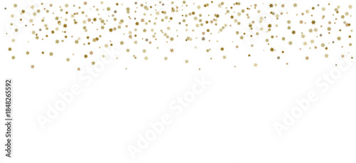Gold star confetti border isolated on transparent background. Festive Holiday backdrop vector graphic elements. Falling stars illustration. Celebration, New Year, Christmas invitations banner, cards