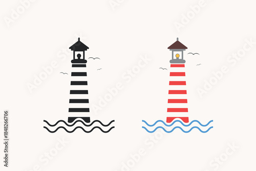 Minimal lighthouse icon illustrations.