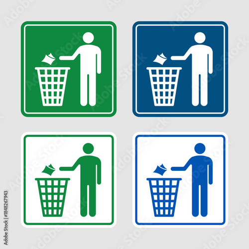 trash can label sticker set bundle printable garbage bin pictogram isolated illustration template