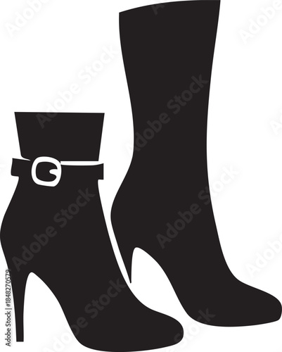 A fashion illustration of a lady wearing a pair of black leather high heel boots and elegant winter footwear for a beauty silhouette vector