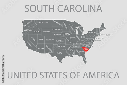 South Carolina State, USA, vector map isolated on United states map. Editable blank vector map of USA.