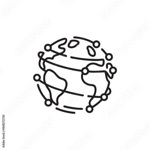 Global communication network icon depicting interconnected regions and data transmission