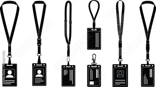 Variety of lanyard and id card designs perfect for projects on transparent background silhouette